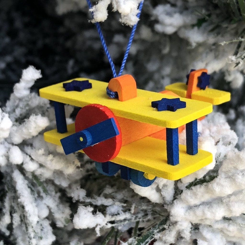 Mini Airplane (Orange with Yellow Wings) - Christmas tree decoration